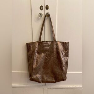 Kate Spade Gold Leather Tote with Signature Polka Dot Lining